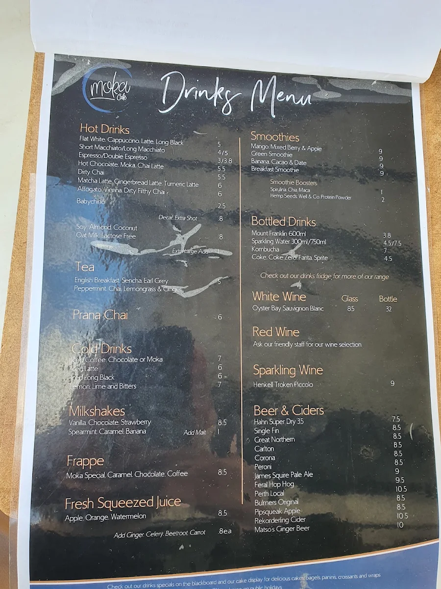 Menu, Cafe Moka