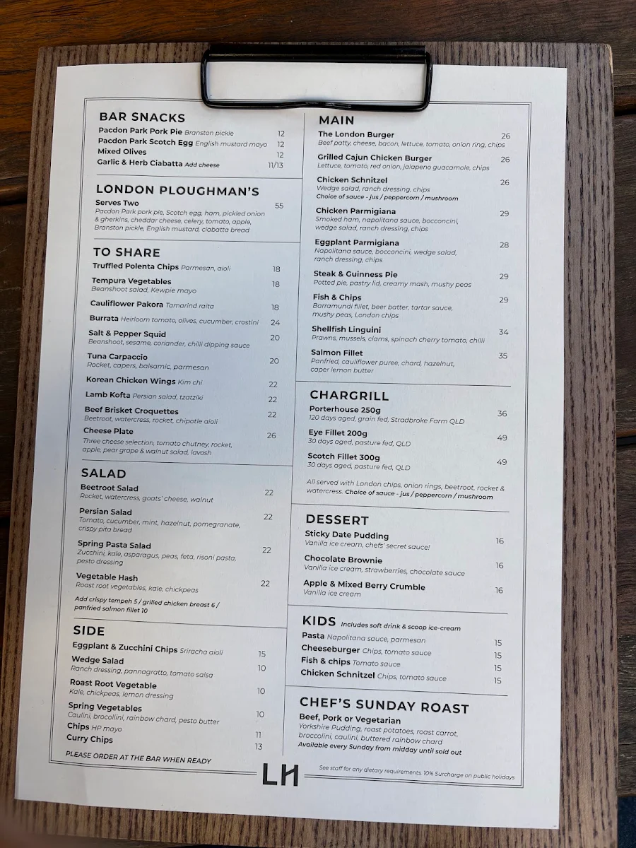 Menu, The London Hotel