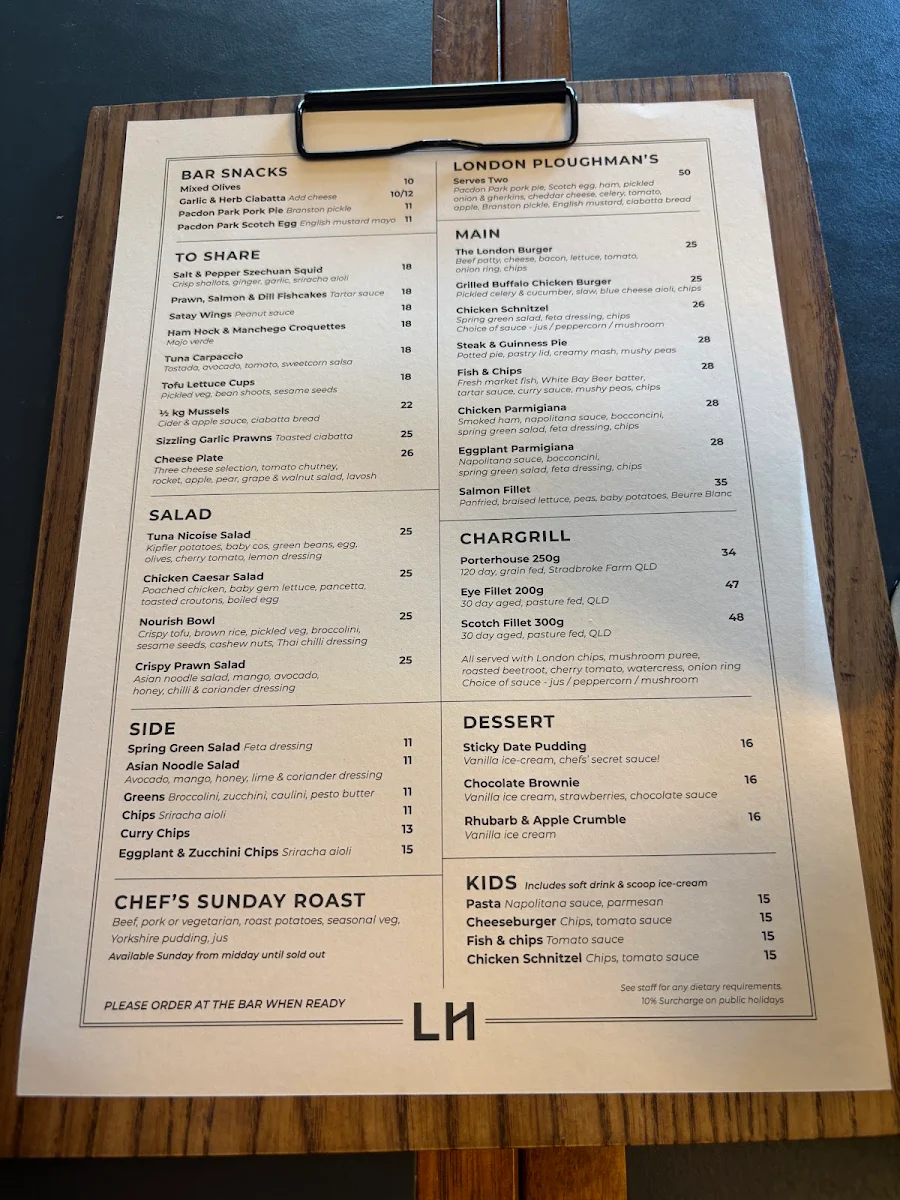 Menu, The London Hotel