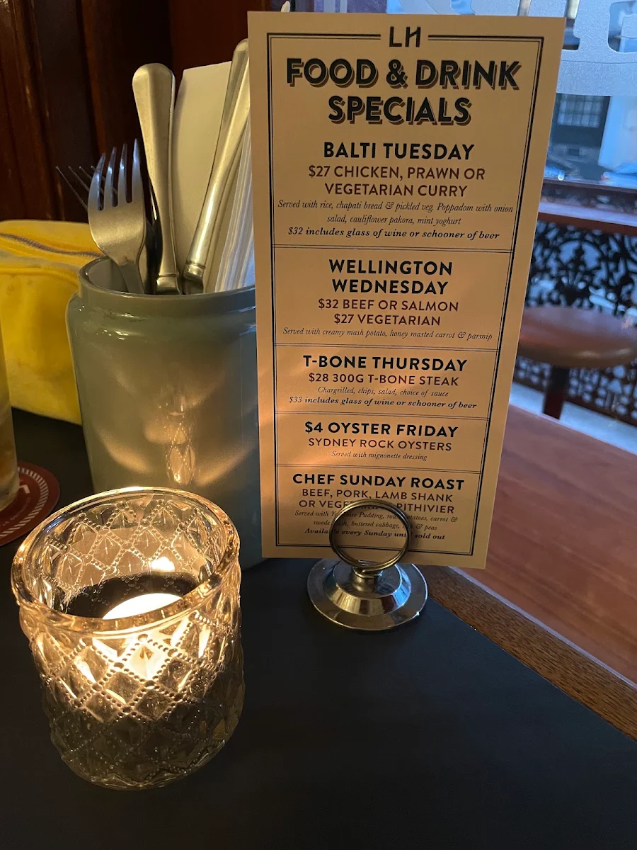 Menu, The London Hotel