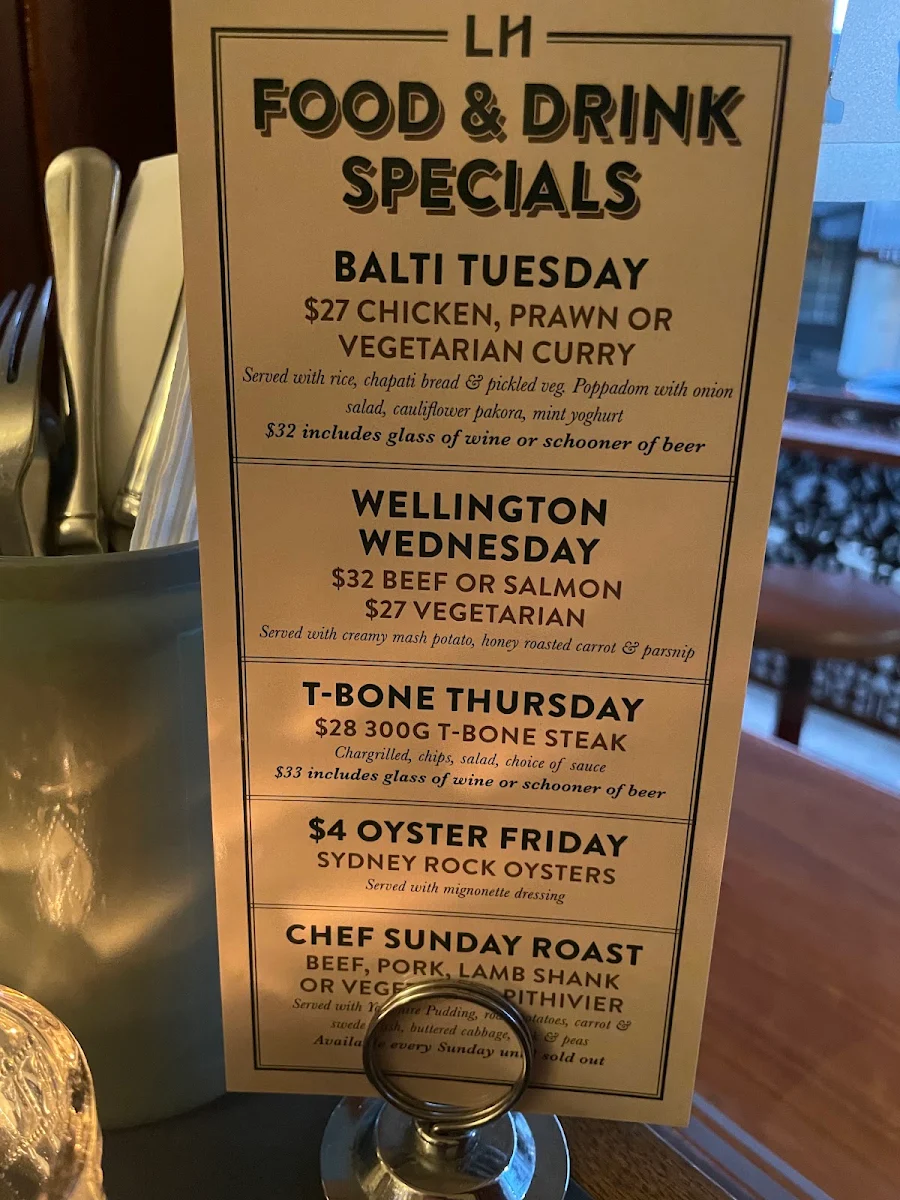 Menu, The London Hotel
