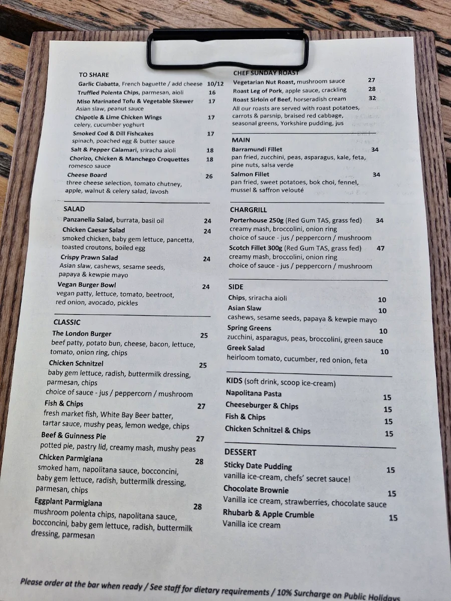 Menu, The London Hotel