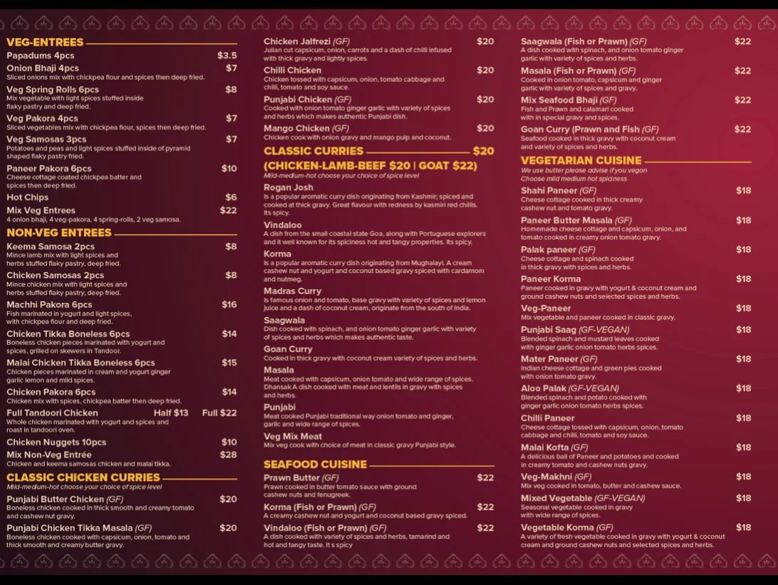 Menu, Punjabi Tadka Nambour