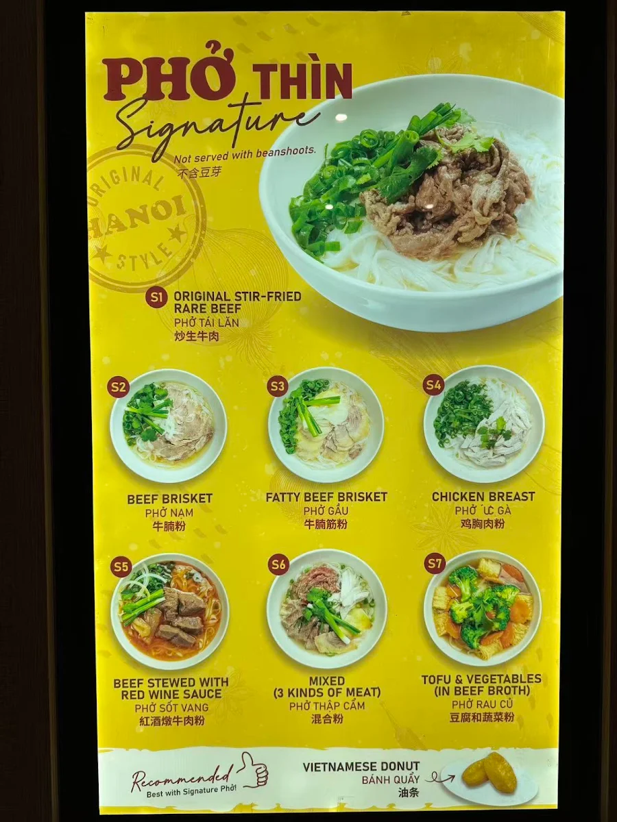 Menu, PHO THIN DONCASTER