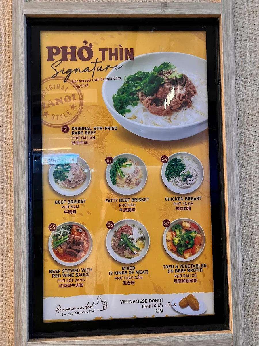 Menu, PHO THIN DONCASTER