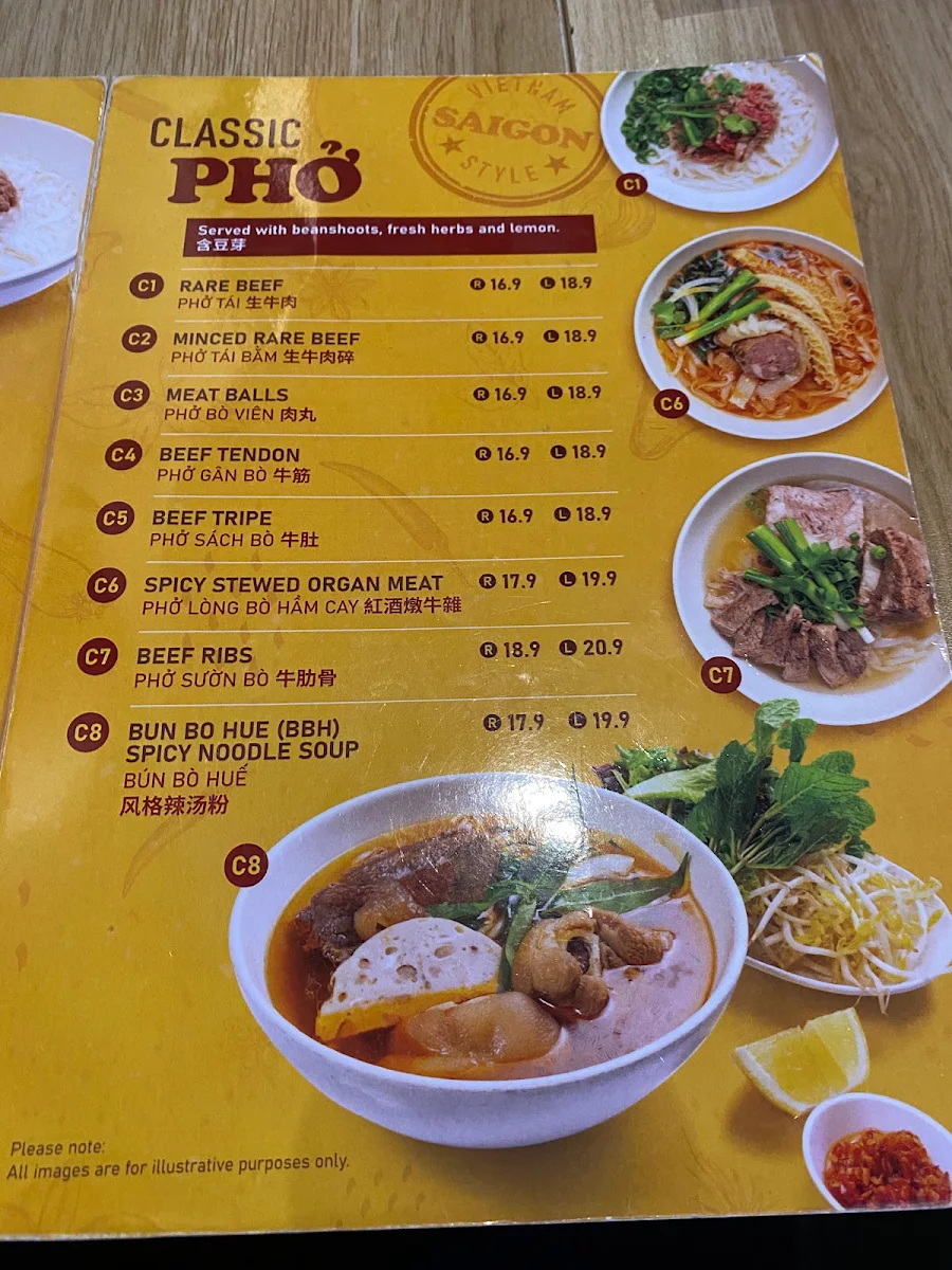 Menu, PHO THIN DONCASTER