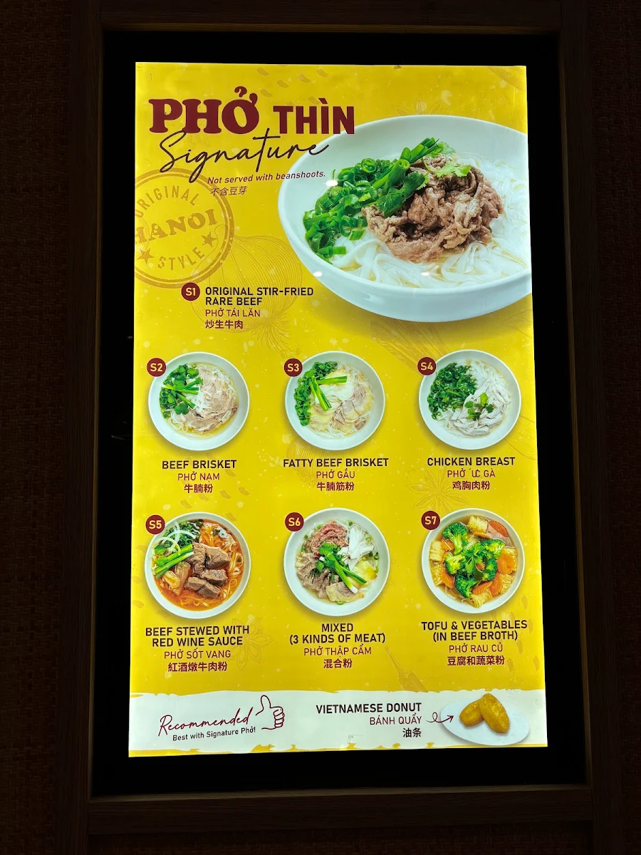 Menu, PHO THIN DONCASTER