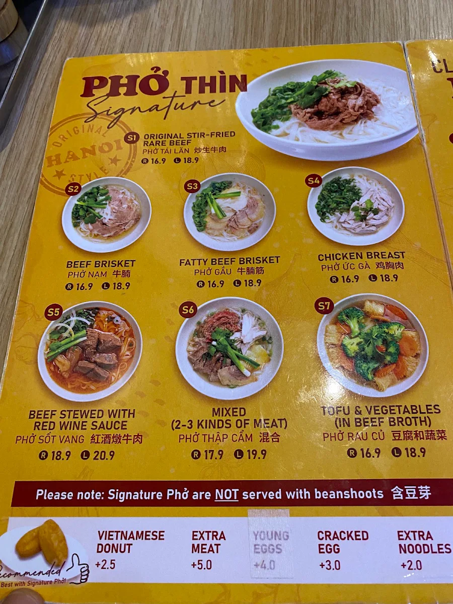 Menu, PHO THIN DONCASTER