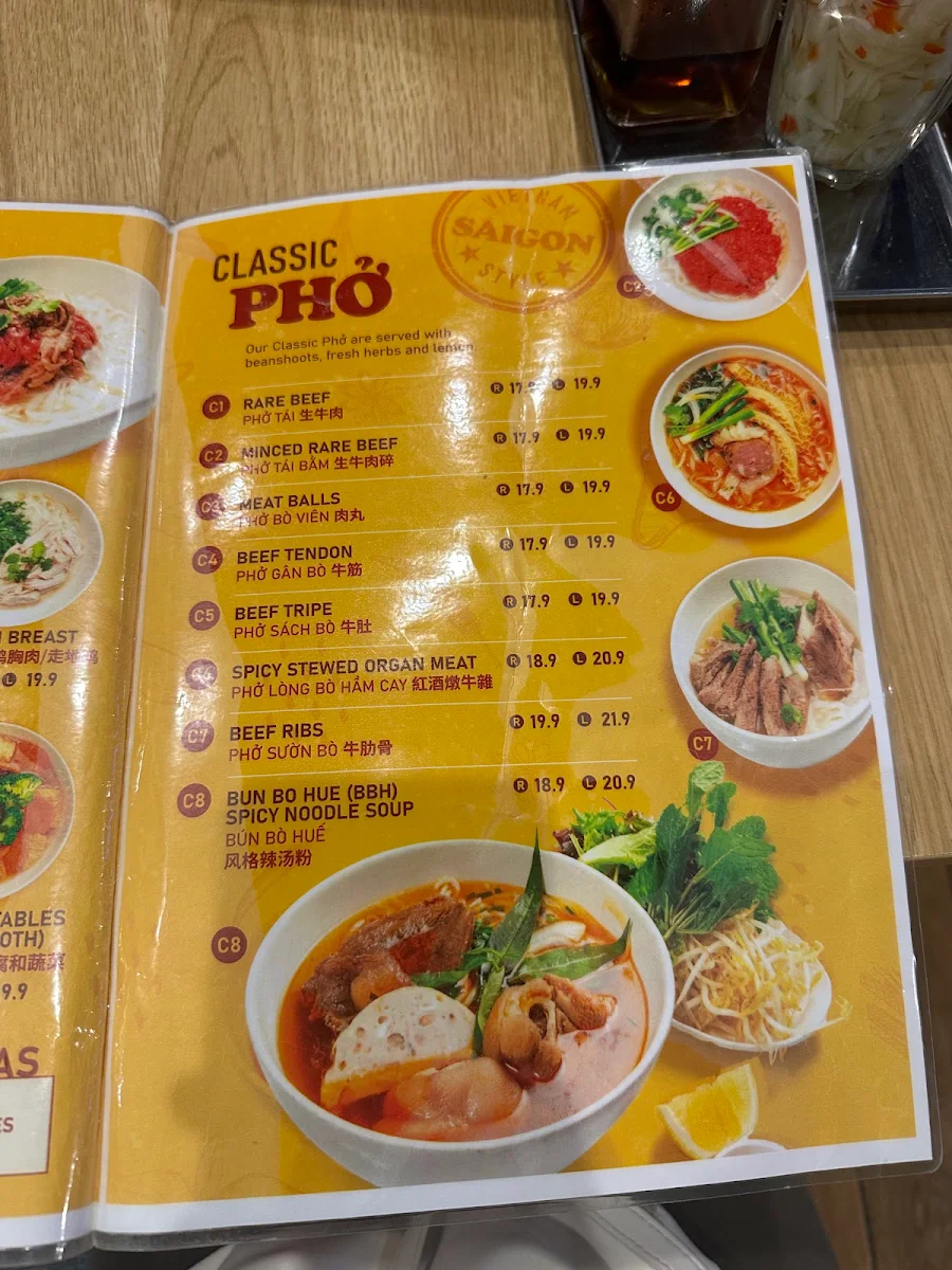Menu, PHO THIN DONCASTER