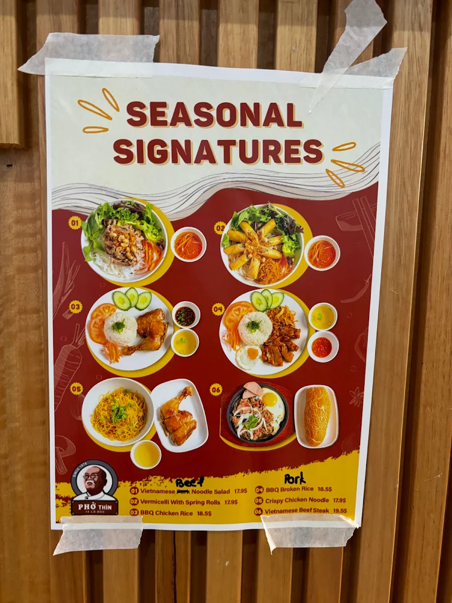Menu, PHO THIN DONCASTER