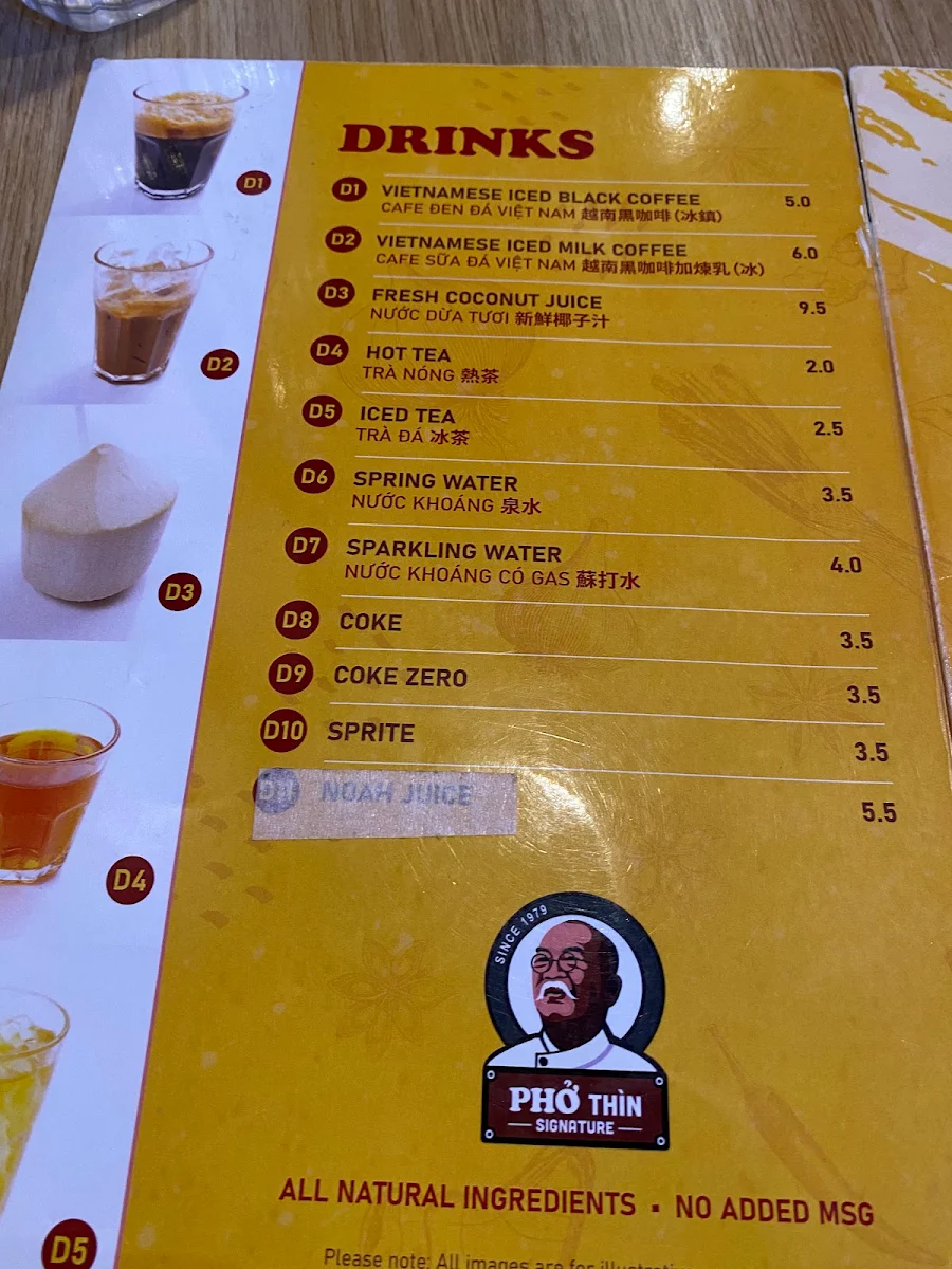 Menu, PHO THIN DONCASTER