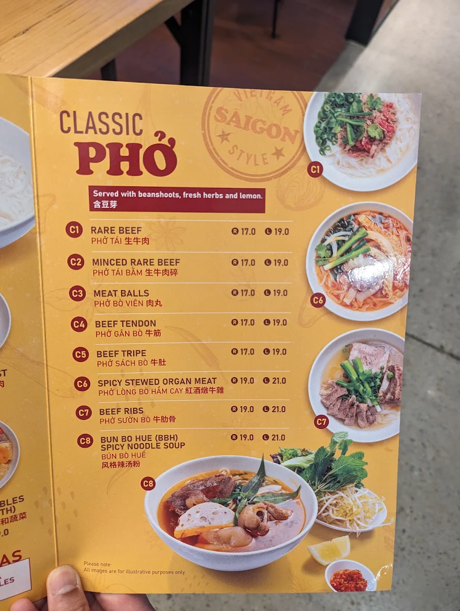 Menu, PHO THIN DONCASTER