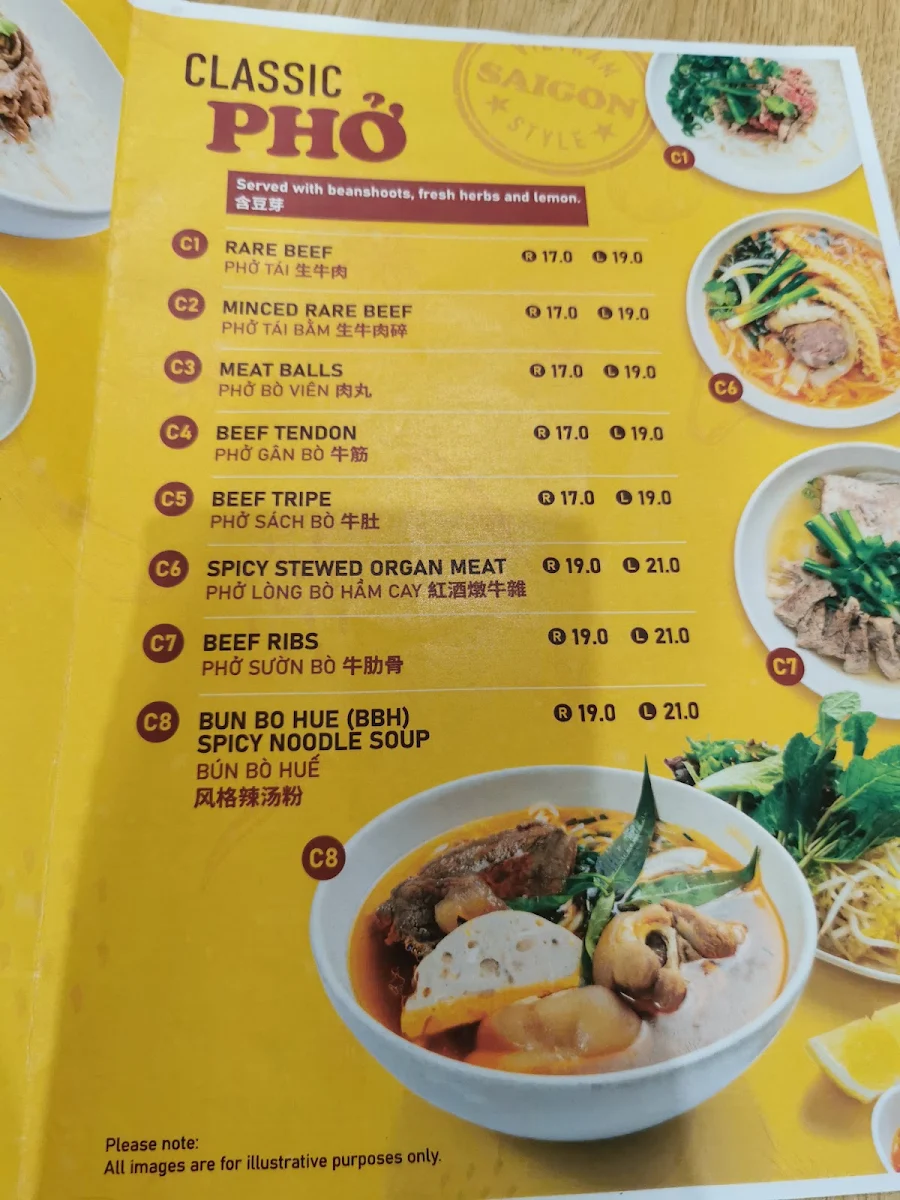 Menu, PHO THIN DONCASTER