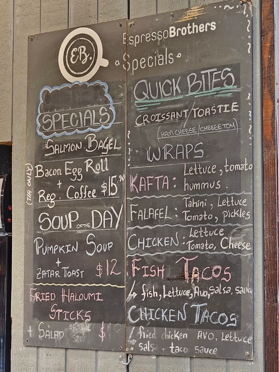 Menu, Espresso Brothers