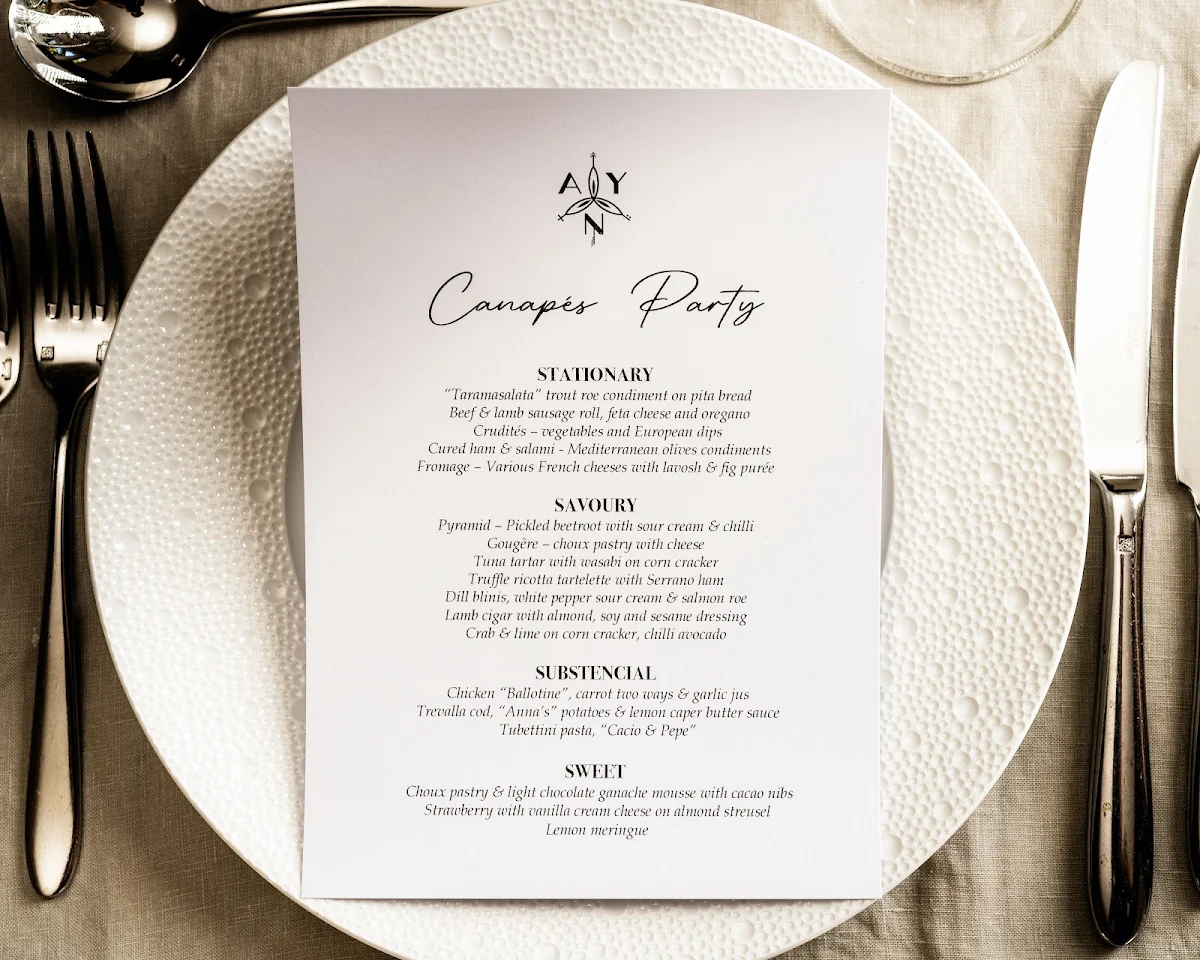Menu, Noranise Dining - French Catering and Private Chef