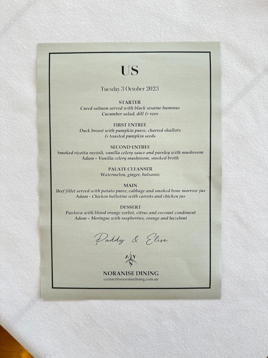 Menu, Noranise Dining - French Catering and Private Chef