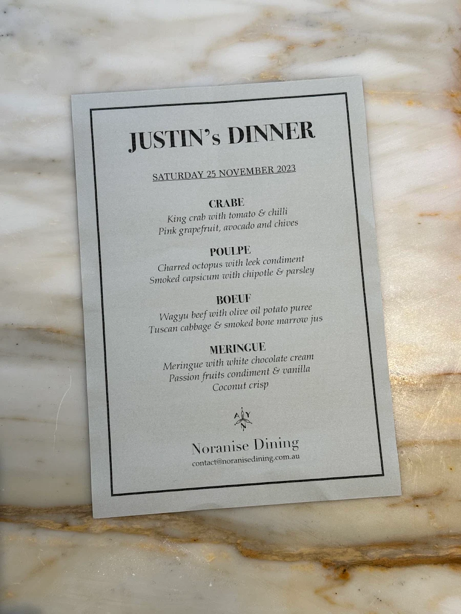 Menu, Noranise Dining - French Catering and Private Chef