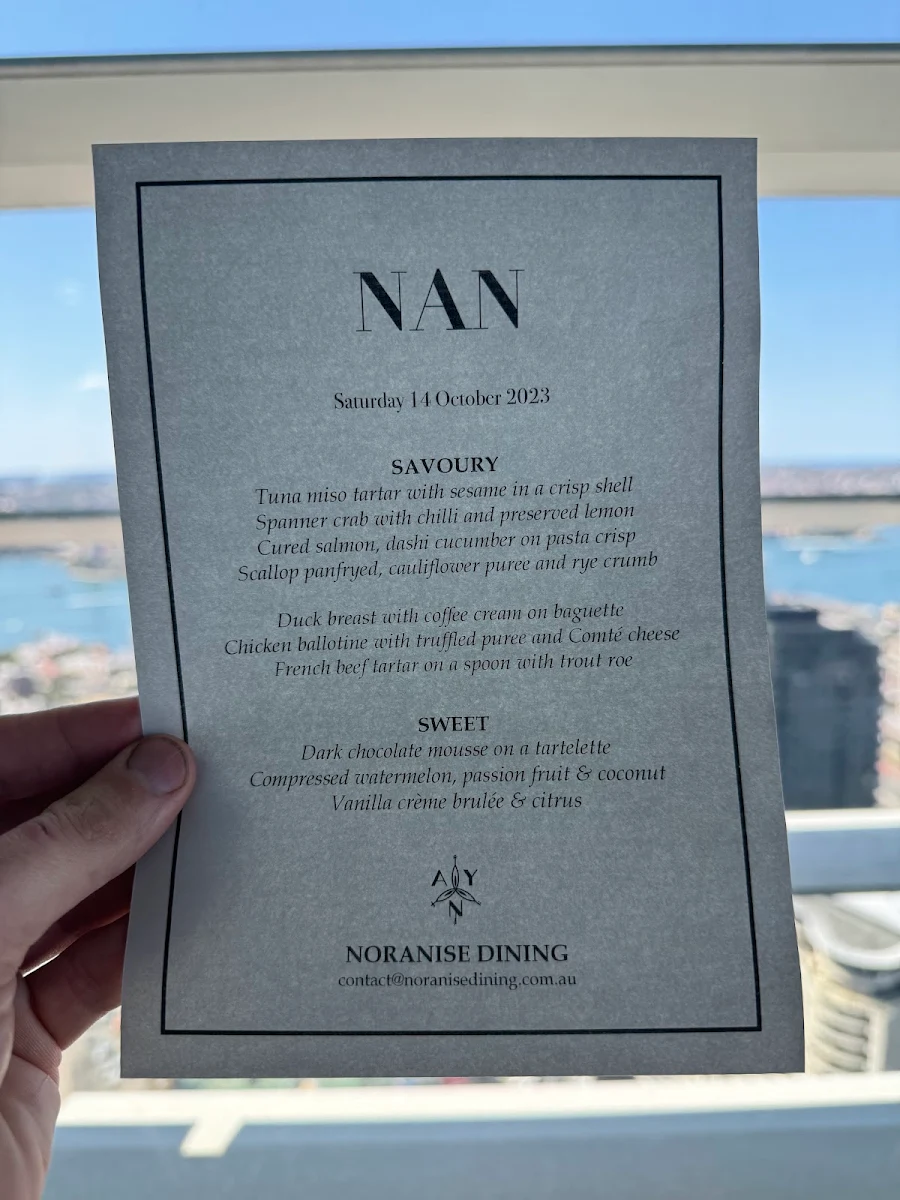 Menu, Noranise Dining - French Catering and Private Chef