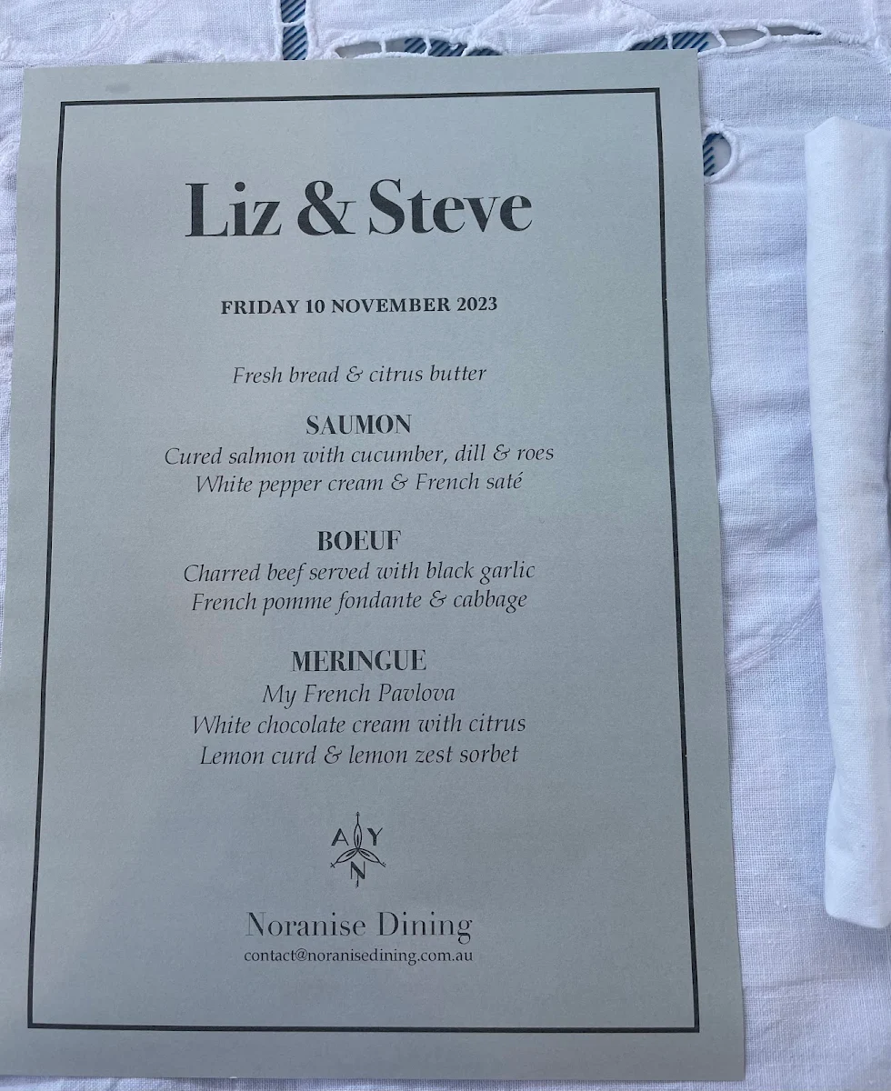 Menu, Noranise Dining - French Catering and Private Chef