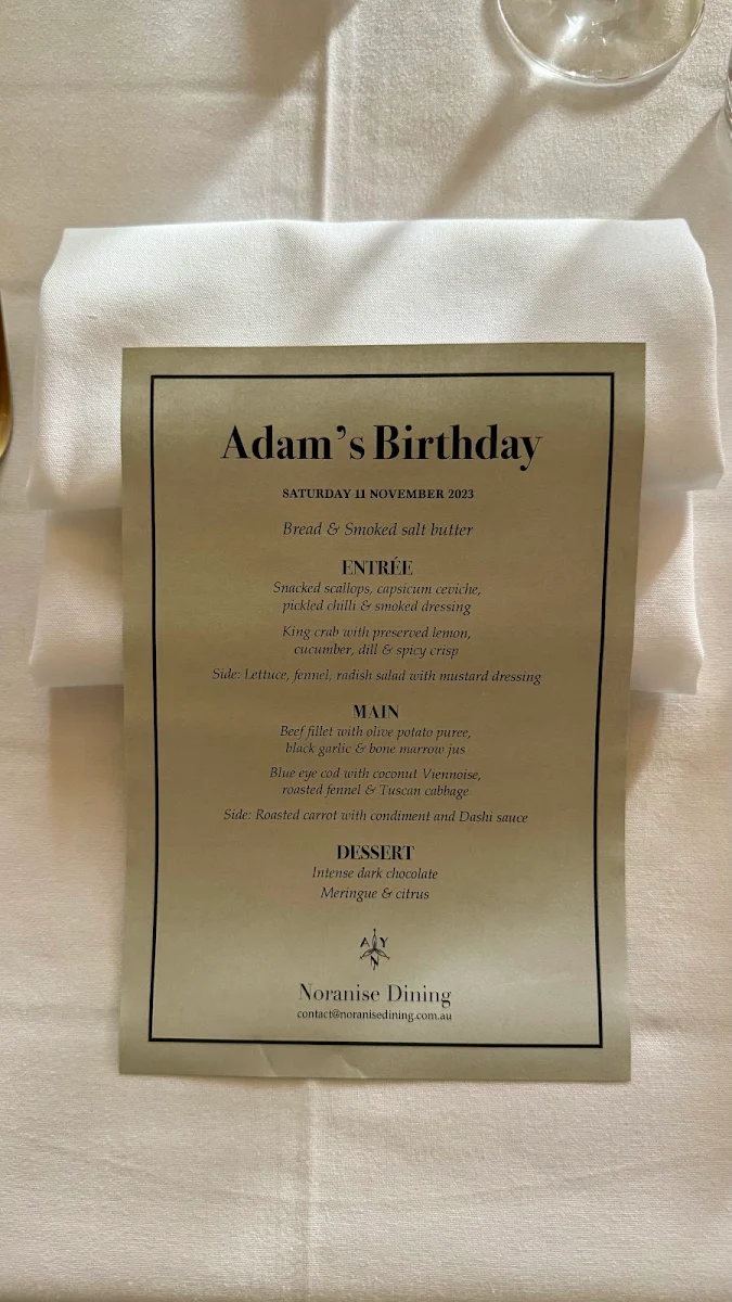 Menu, Noranise Dining - French Catering and Private Chef