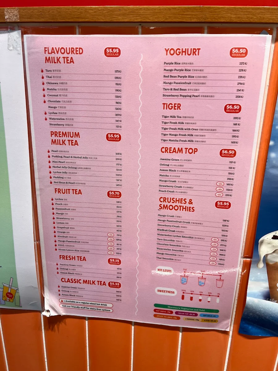 Menu, Sharetea Swanston