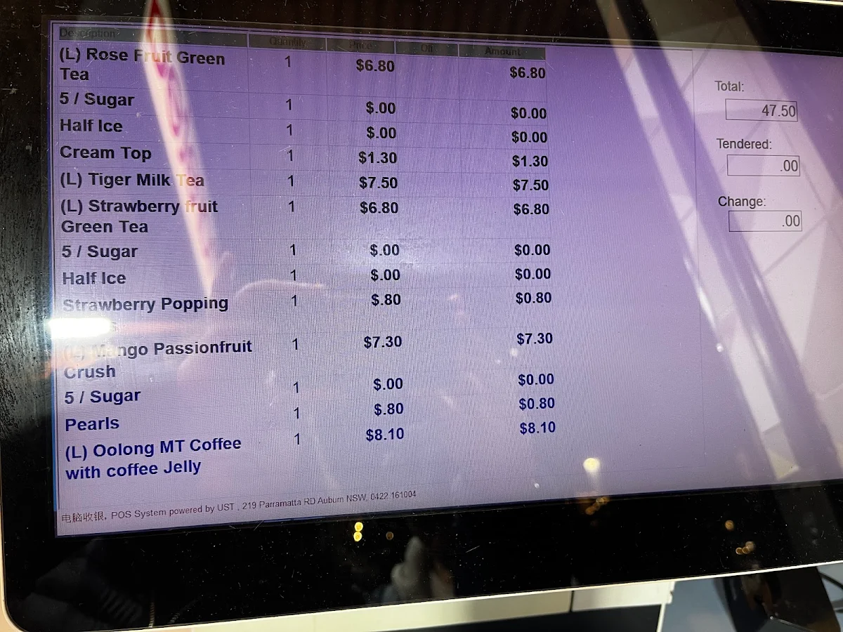Menu, Sharetea Swanston