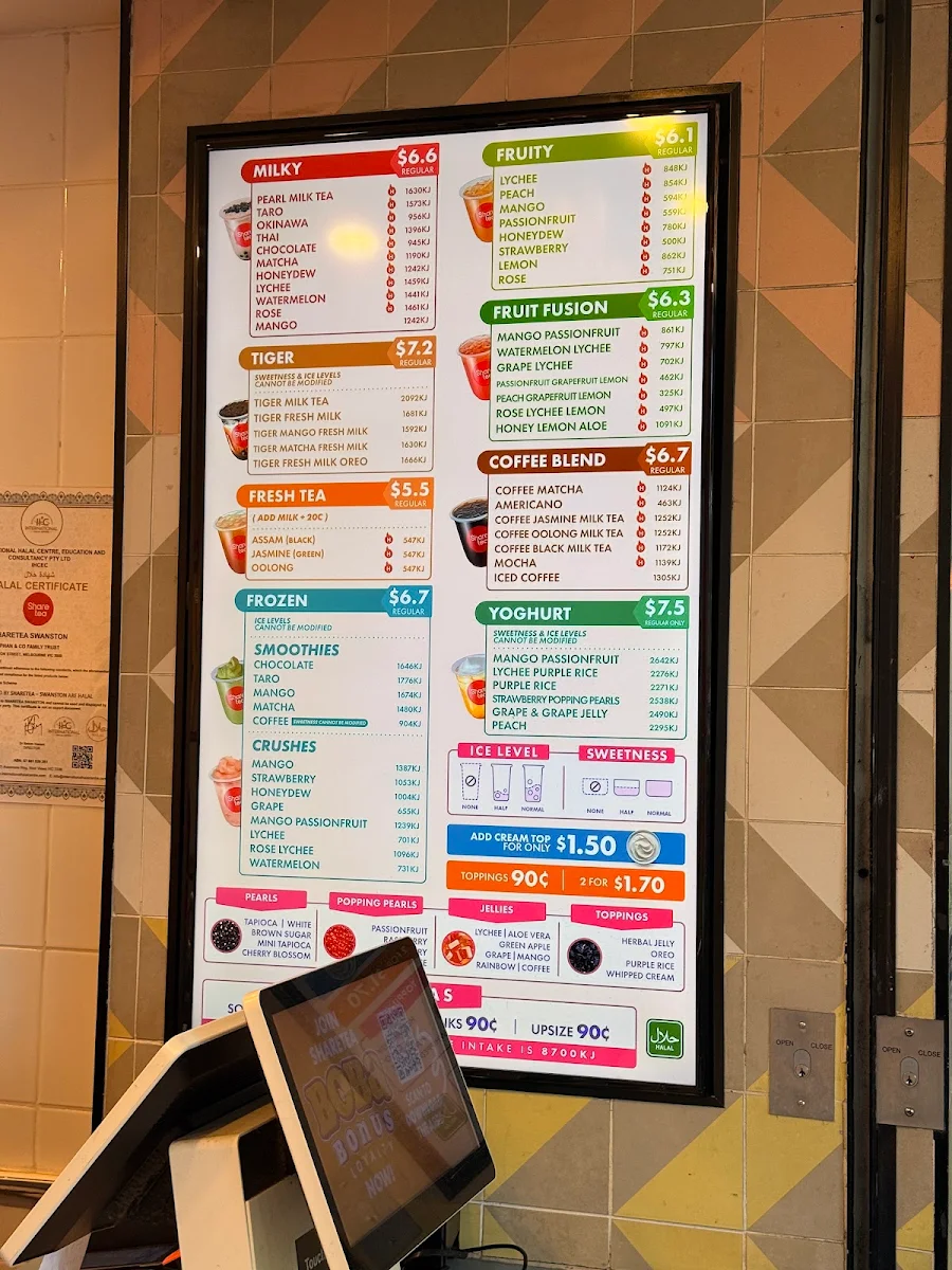 Menu, Sharetea Swanston