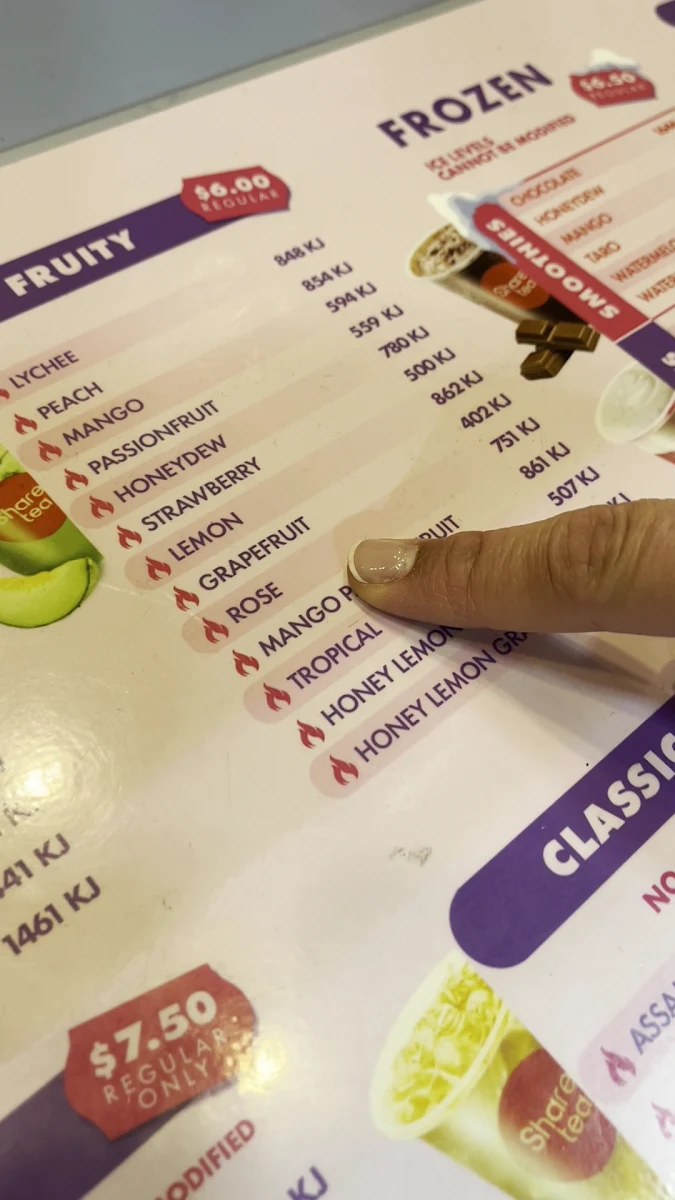 Menu, Sharetea Swanston