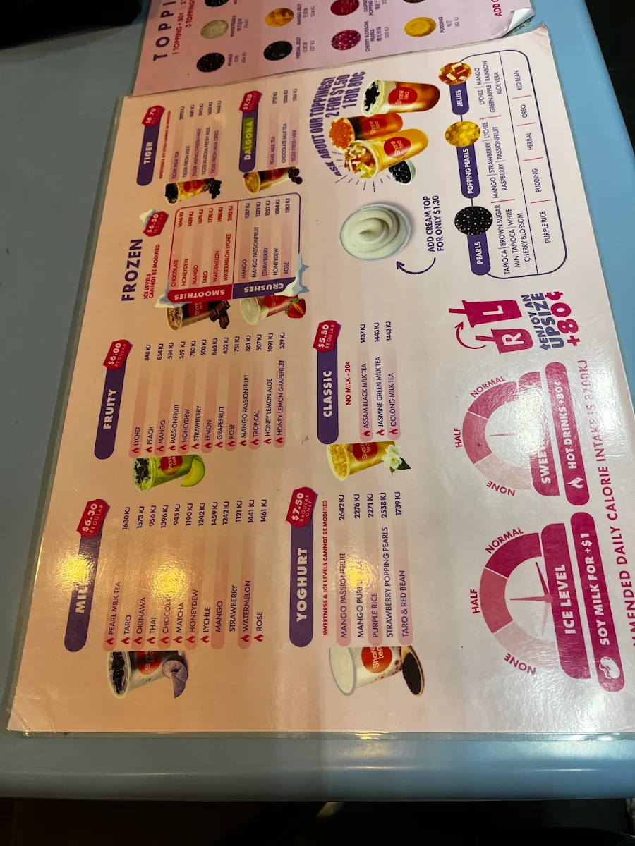 Menu, Sharetea Swanston