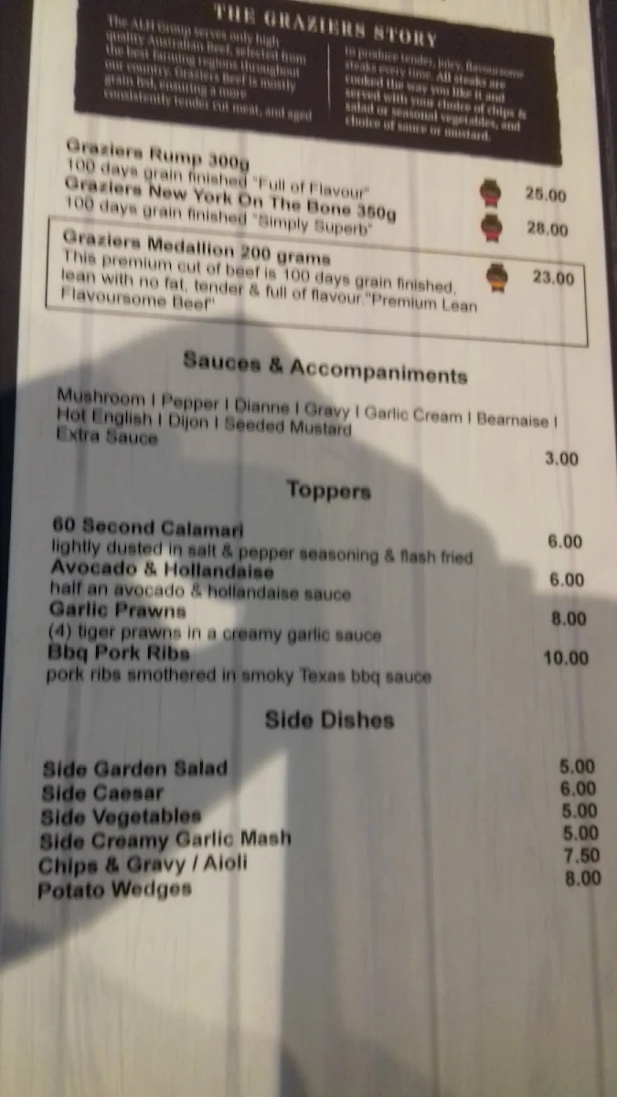 Menu, Belmont Tavern