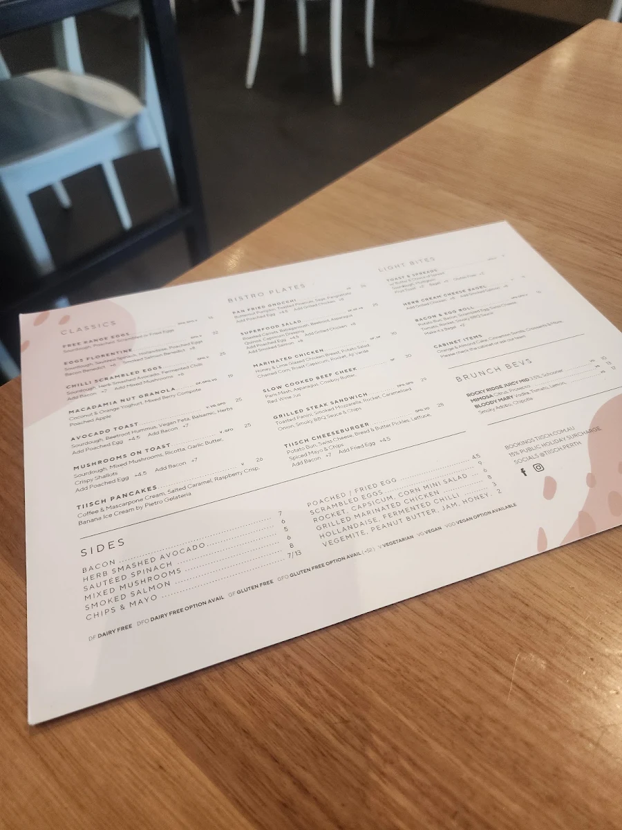 Menu, Tiisch