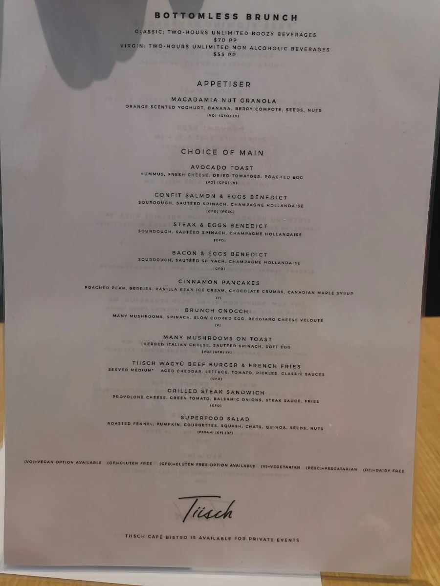 Menu, Tiisch