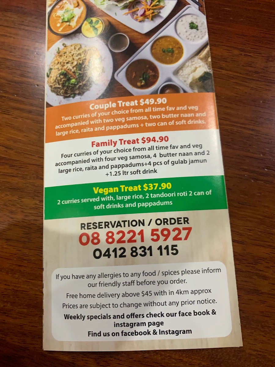 Menu, Curry n Hurry