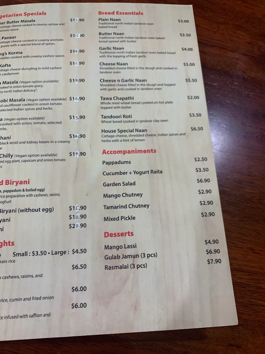 Menu, Curry n Hurry