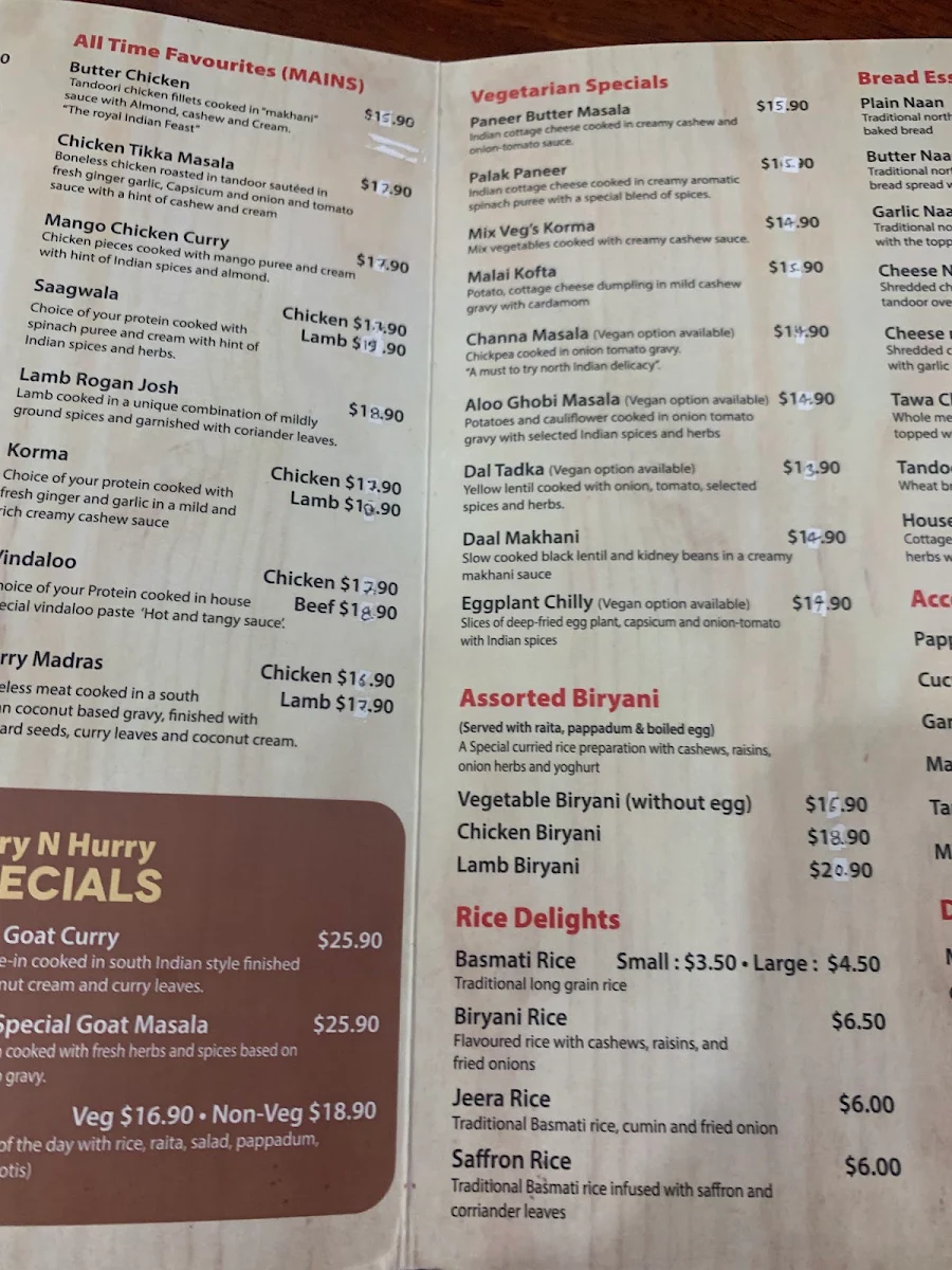 Menu, Curry n Hurry