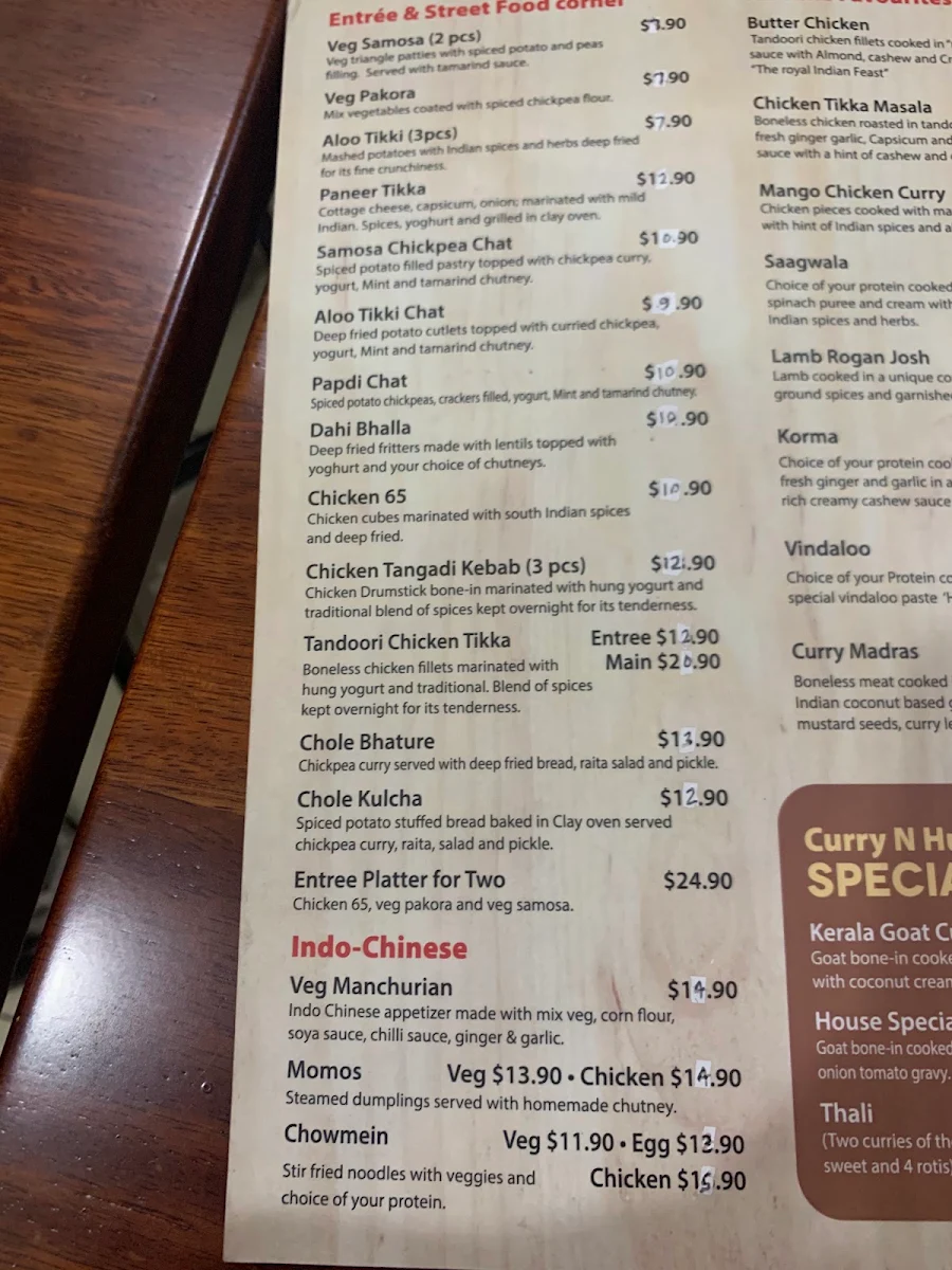 Menu, Curry n Hurry
