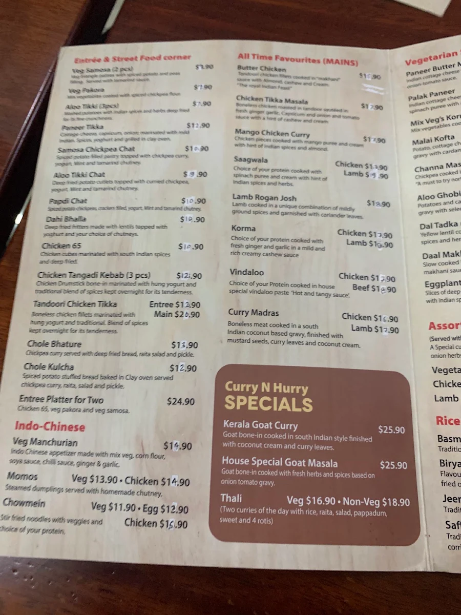 Menu, Curry n Hurry