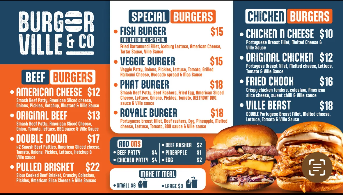 Menu, Burgerville The Entrance
