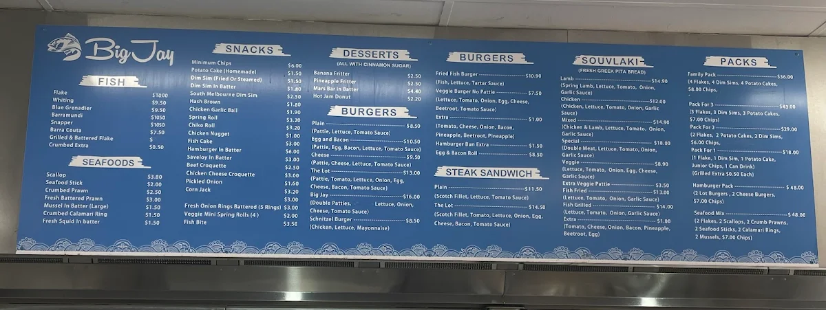 Menu, Hampton Park Fish & Chips