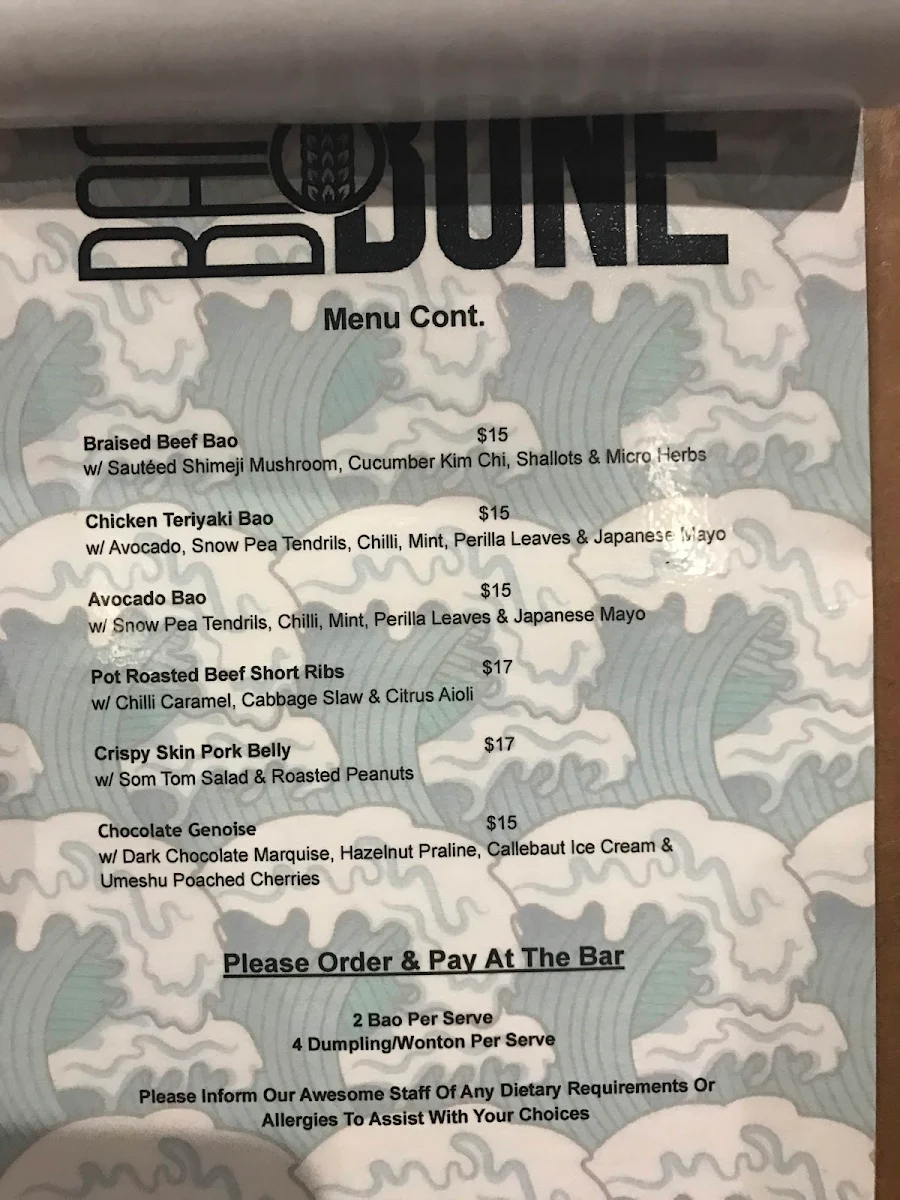Menu, Backbone Bar