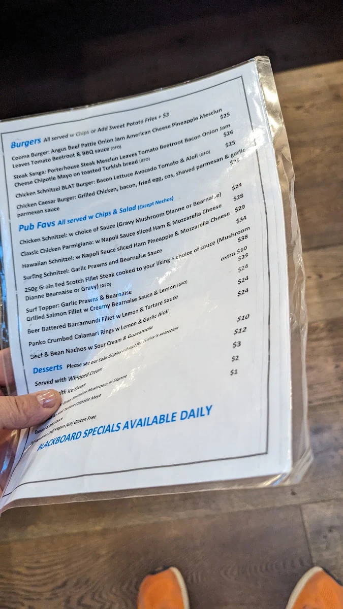 Menu, The Cooma Hotel