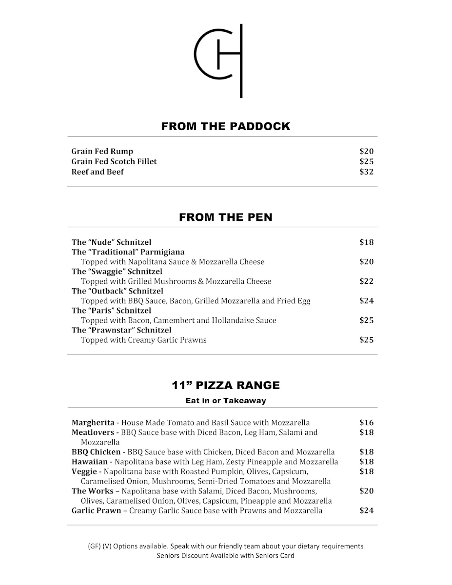 Menu, The Cooma Hotel