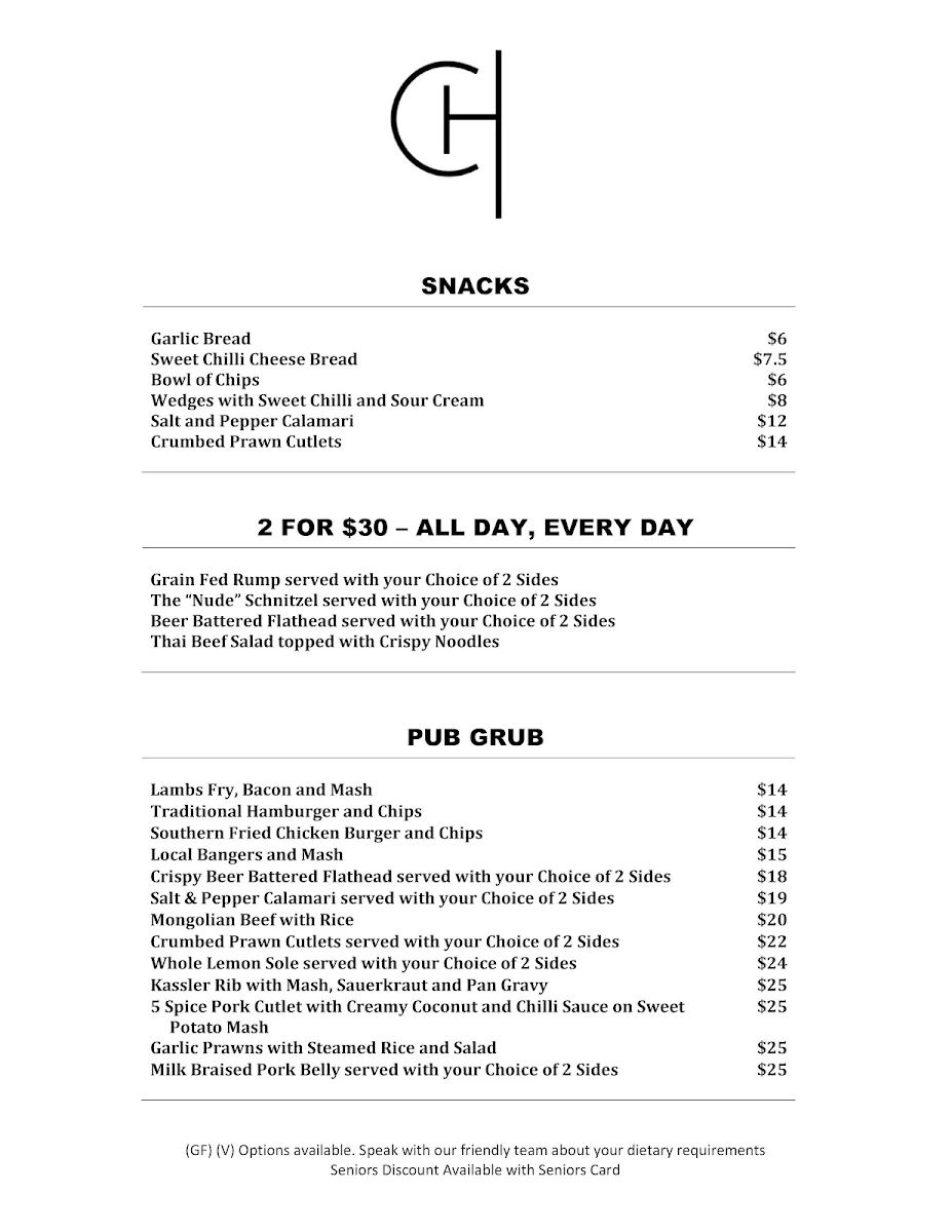Menu, The Cooma Hotel