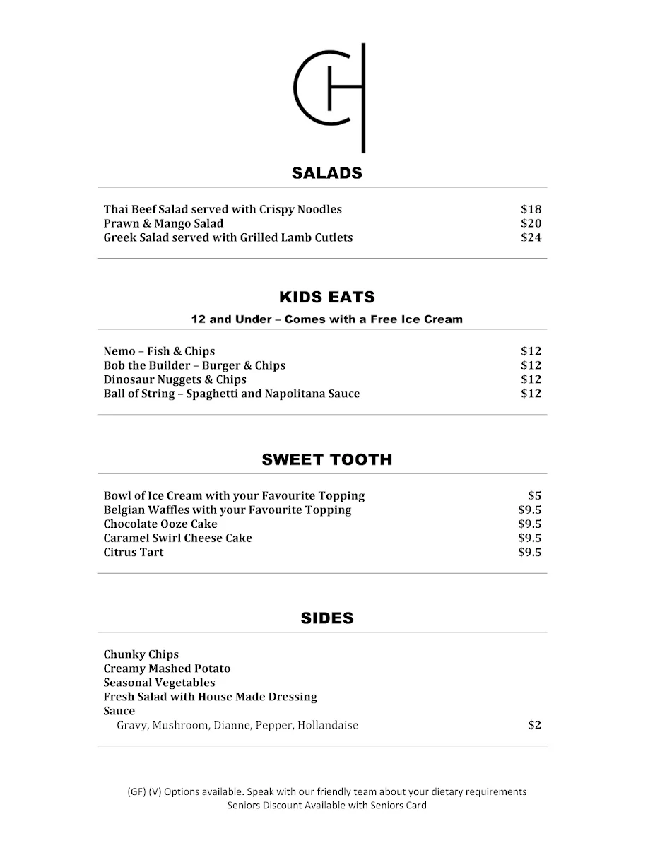 Menu, The Cooma Hotel