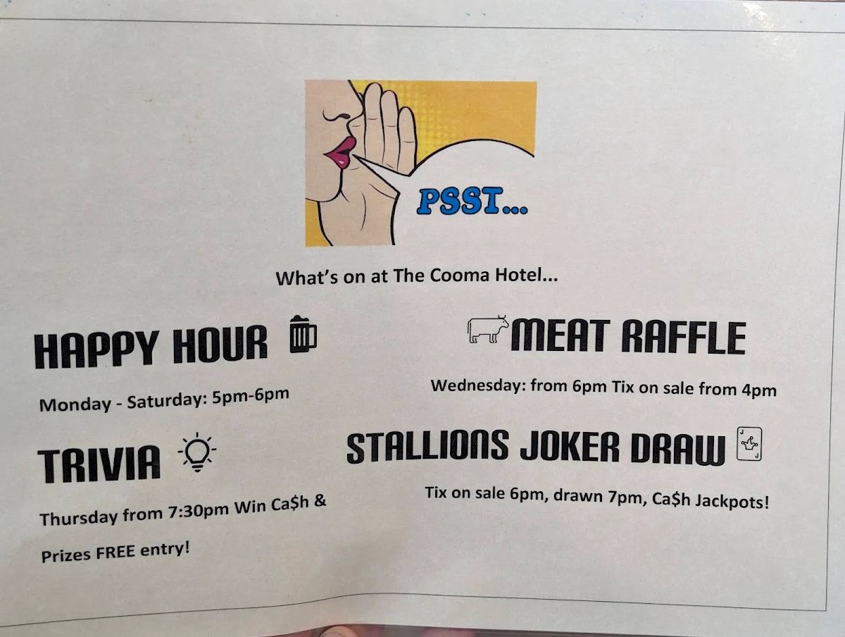Menu, The Cooma Hotel