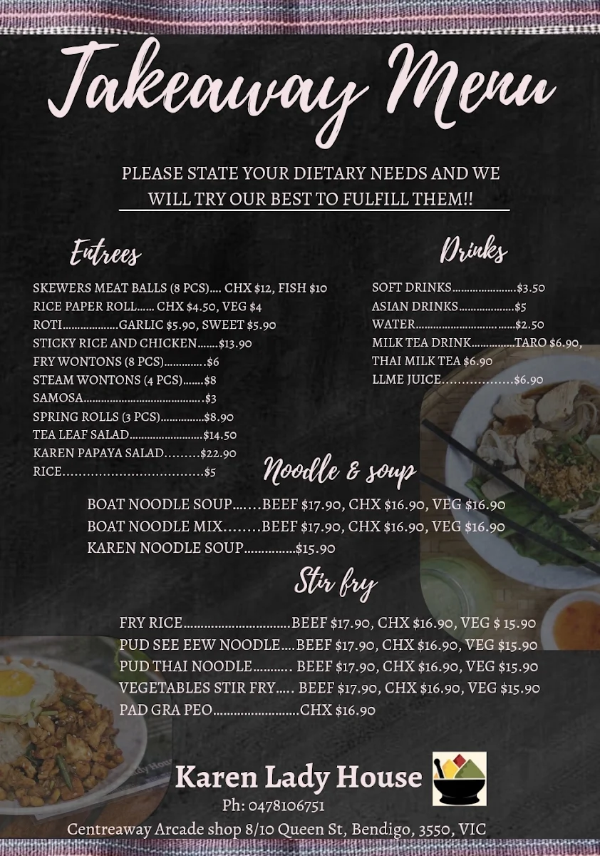 Menu, Karen Lady House Restaurant