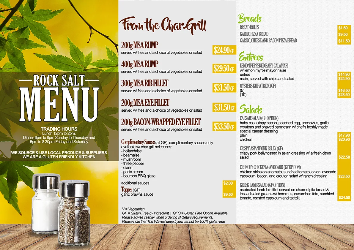 Menu, Rock Salt Bar & Grill