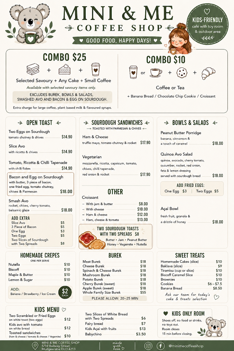 Menu, Mini & Me Coffee Shop