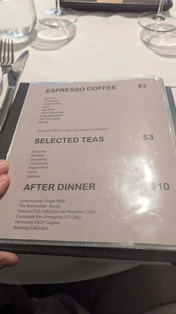 Menu, Saltbush Training Restaurant