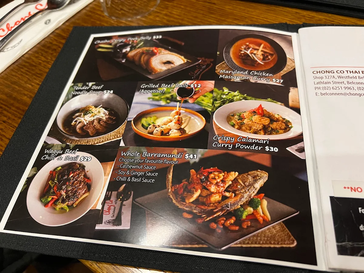 Menu, Chong Co Thai Belconnen